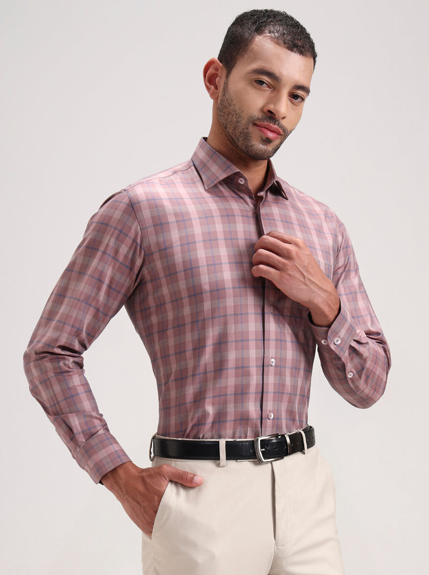 Dark Pink Checked Slim Fit Formal Shirt | Metal