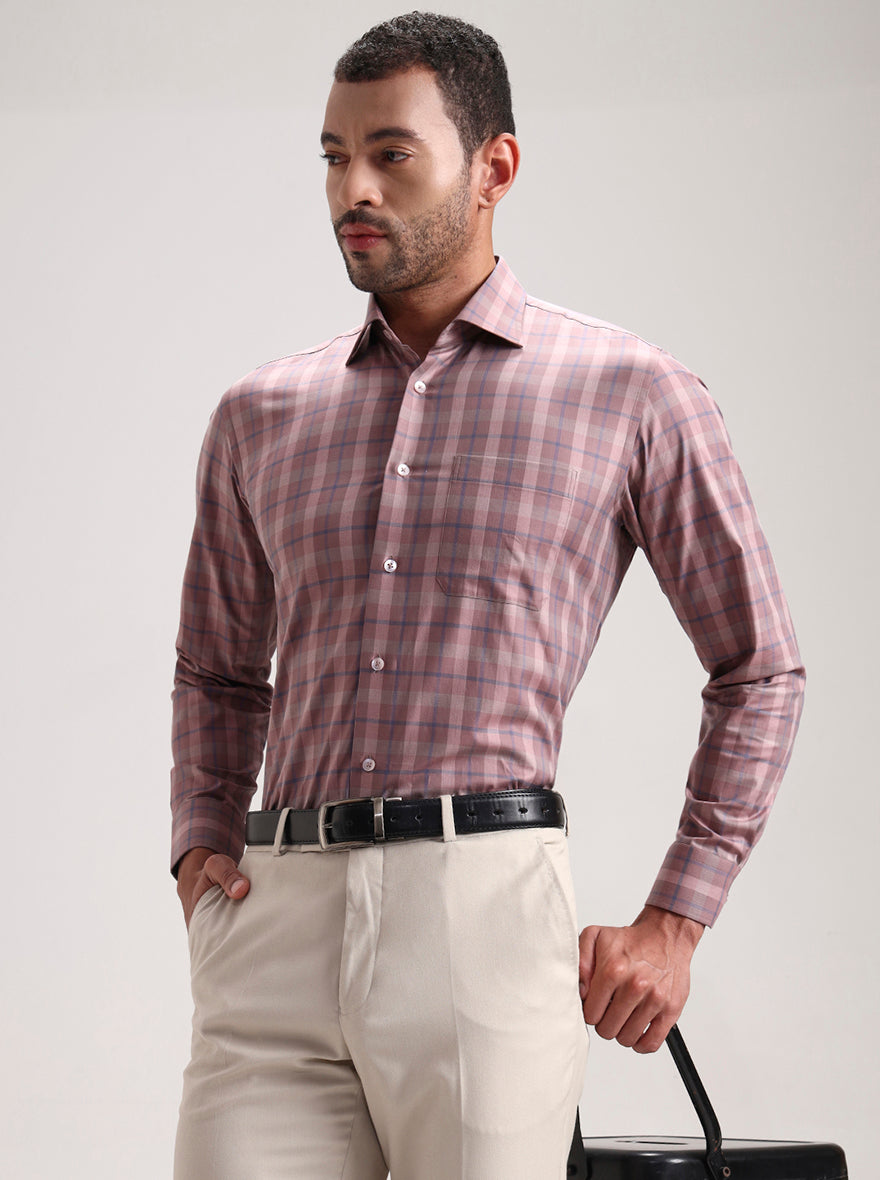 Dark Pink Checked Slim Fit Formal Shirt | Metal