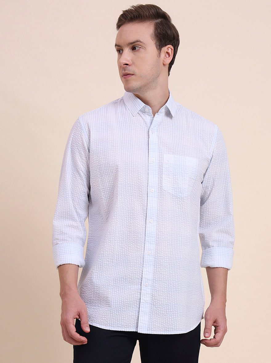 Blue Checked Slim Fit Casual Shirt | JadeBlue