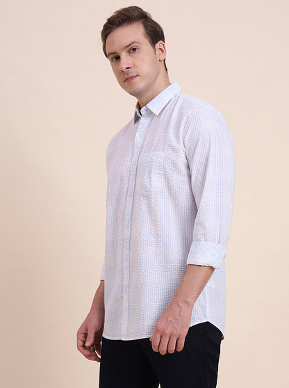 Blue Checked Slim Fit Casual Shirt | JadeBlue
