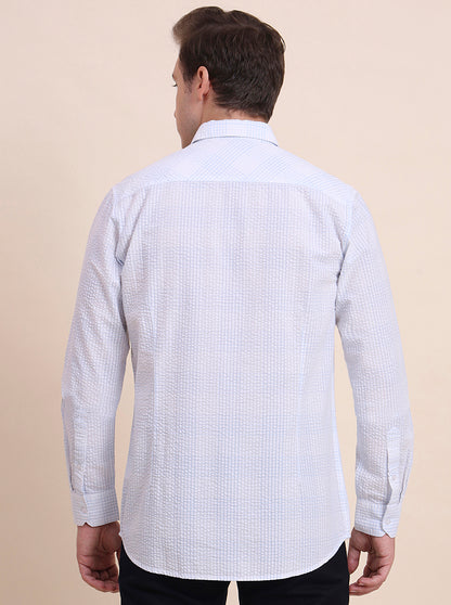 Blue Checked Slim Fit Casual Shirt | JadeBlue