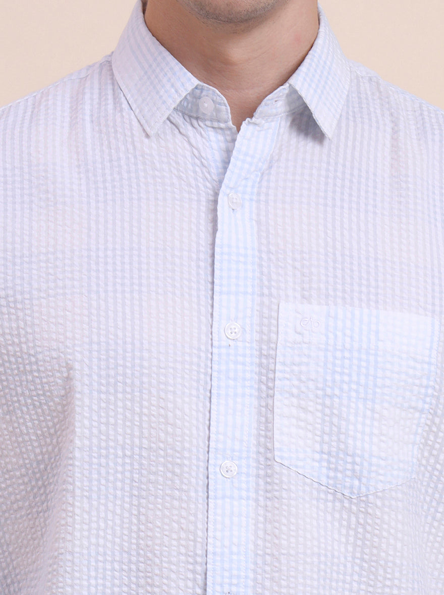 Blue Checked Slim Fit Casual Shirt | JadeBlue