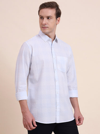 Blue Checked Slim Fit Casual Shirt | JadeBlue