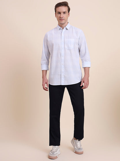 Blue Checked Slim Fit Casual Shirt | JadeBlue