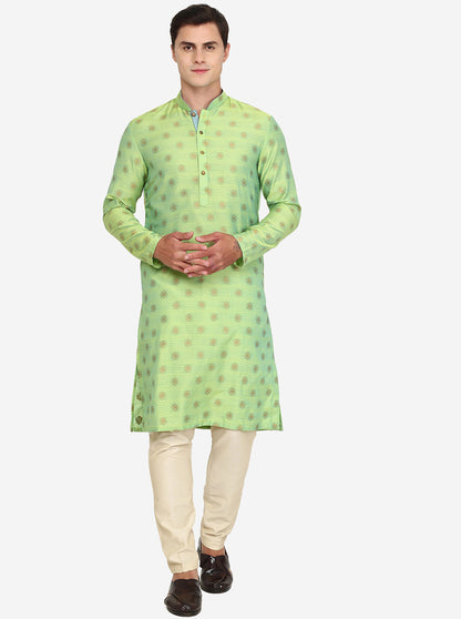 Lime Green Texture Silk Blend Kurta | The Kurta Company