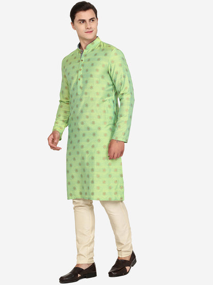 Lime Green Texture Silk Blend Kurta | The Kurta Company
