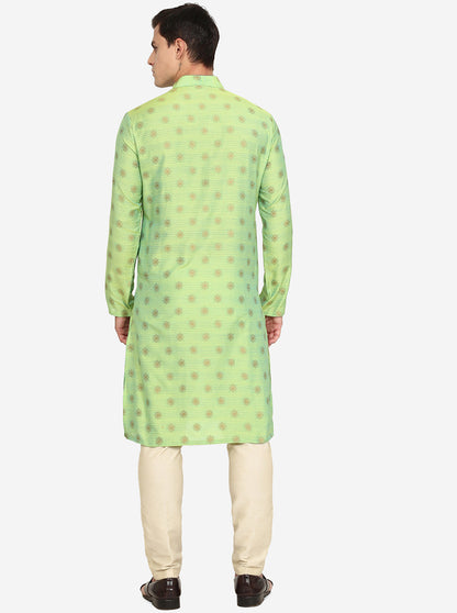 Lime Green Texture Silk Blend Kurta | The Kurta Company