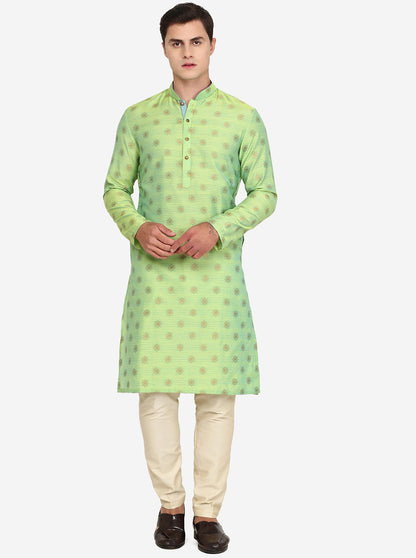 Lime Green Texture Silk Blend Kurta | The Kurta Company