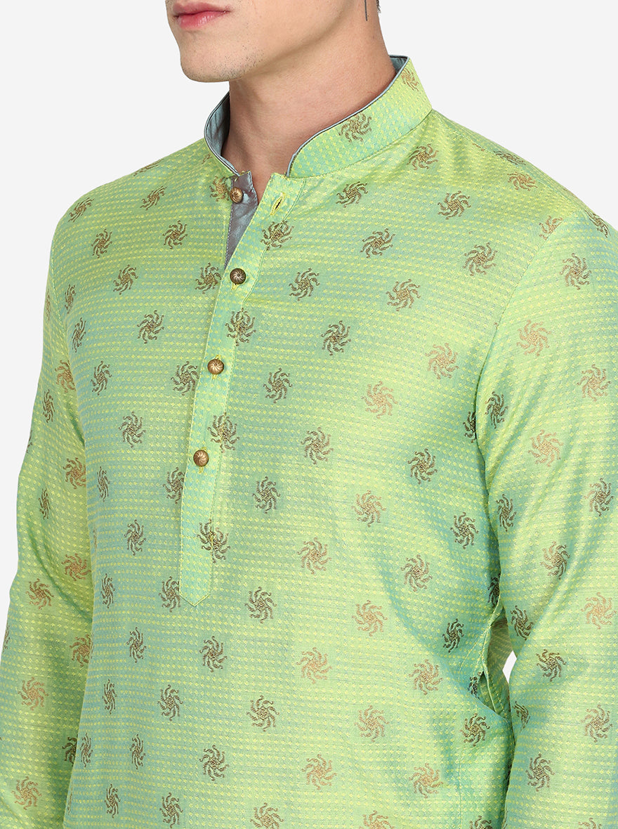 Lime Green Texture Silk Blend Kurta | The Kurta Company