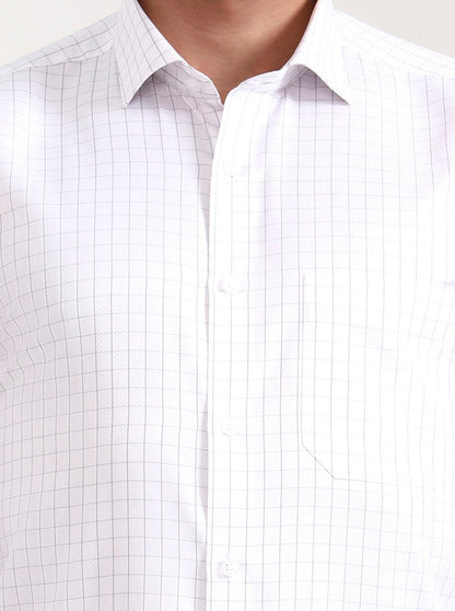 White & Grey Solid Regular Fit Formal Shirt | Greenfibre