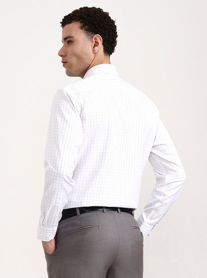 White & Grey Solid Regular Fit Formal Shirt | Greenfibre