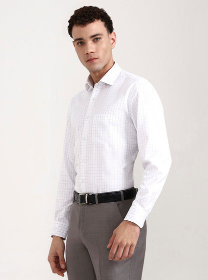 White & Grey Solid Regular Fit Formal Shirt | Greenfibre