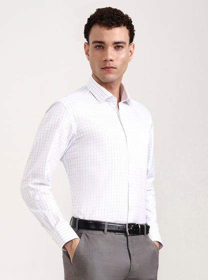 White & Grey Solid Regular Fit Formal Shirt | Greenfibre