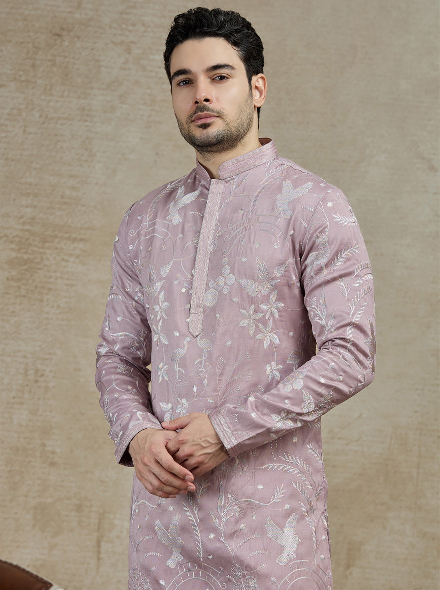 Onion Pink Embroidered Kurta Pajama | Virasana