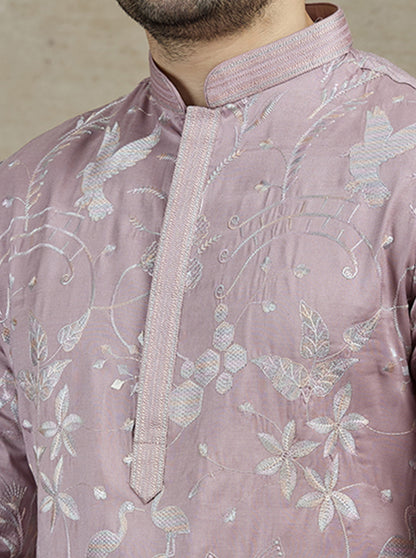 Onion Pink Embroidered Kurta Pajama | Virasana