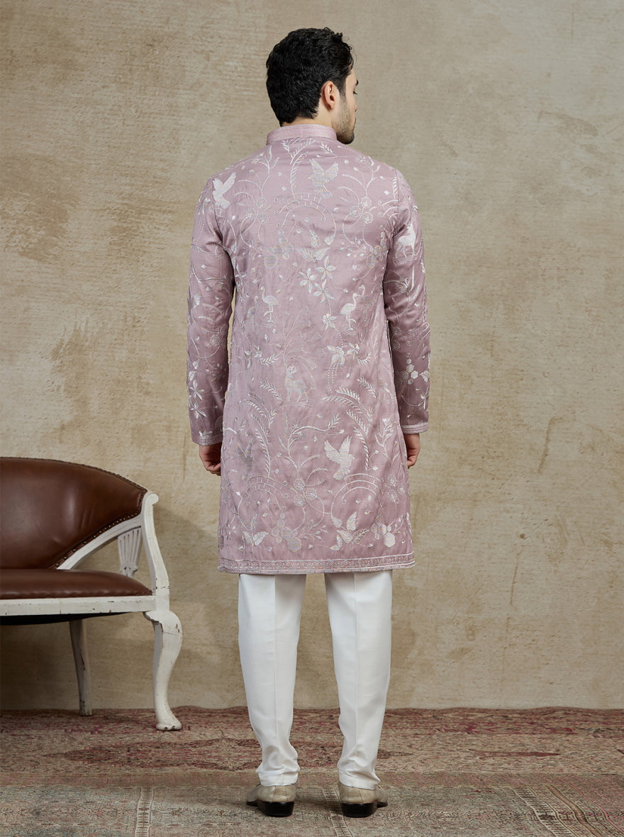 Onion Pink Embroidered Kurta Pajama | Virasana