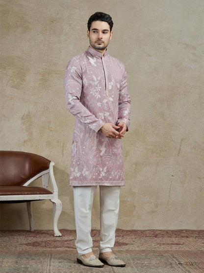 Onion Pink Embroidered Kurta Pajama | Virasana
