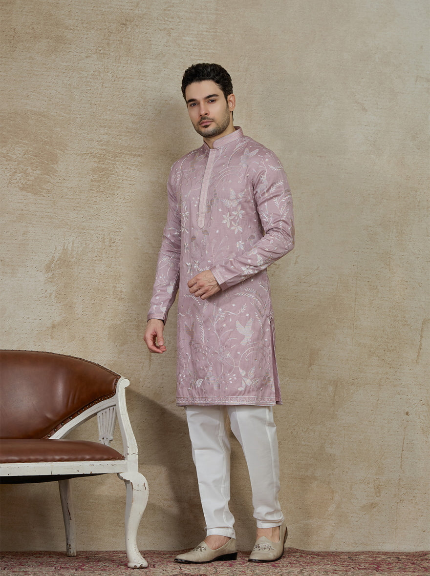 Onion Pink Embroidered Kurta Pajama | Virasana