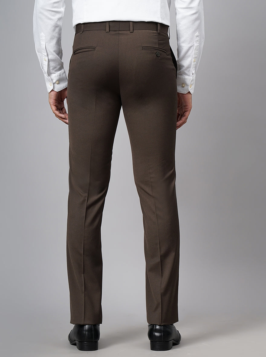 Brown Solid Slim Fit Formal Trouser | Metal