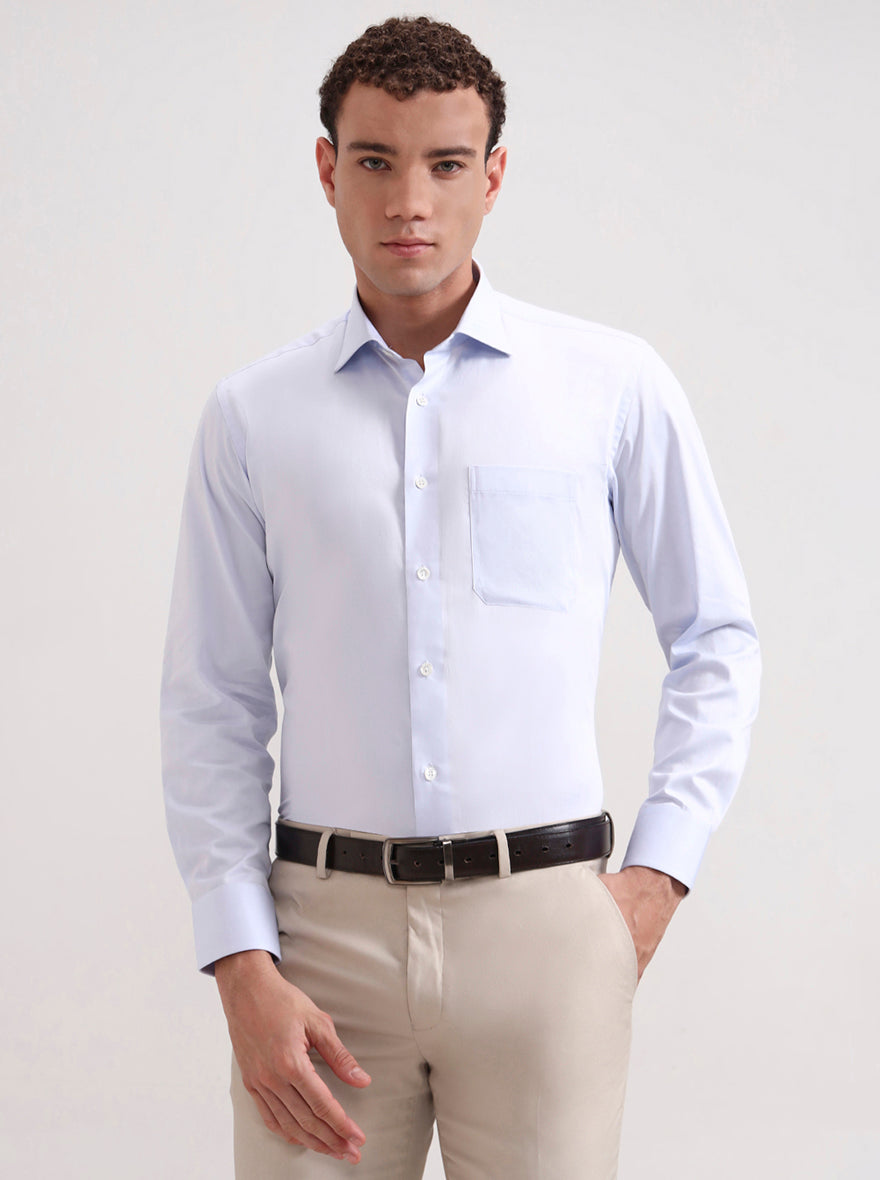 Sky Blue Solid Slim Fit Formal Shirt | JadeBlue Super Luxe