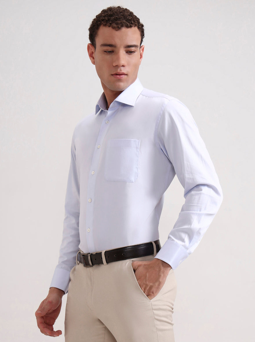 Sky Blue Solid Slim Fit Formal Shirt | JadeBlue Super Luxe