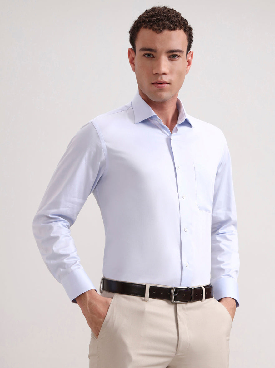 Sky Blue Solid Slim Fit Formal Shirt | JadeBlue Super Luxe