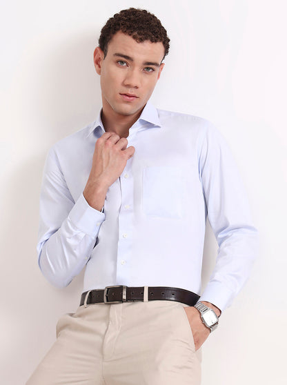 Sky Blue Solid Slim Fit Formal Shirt | JadeBlue Super Luxe
