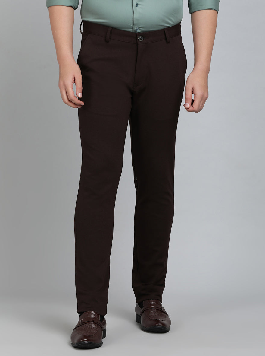 Coffee Brown Solid Slim Fit Club Wear Trouser | JB Studio