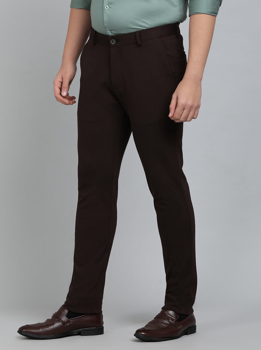 Coffee Brown Solid Slim Fit Club Wear Trouser | JB Studio