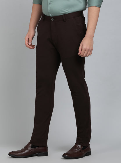 Coffee Brown Solid Slim Fit Club Wear Trouser | JB Studio