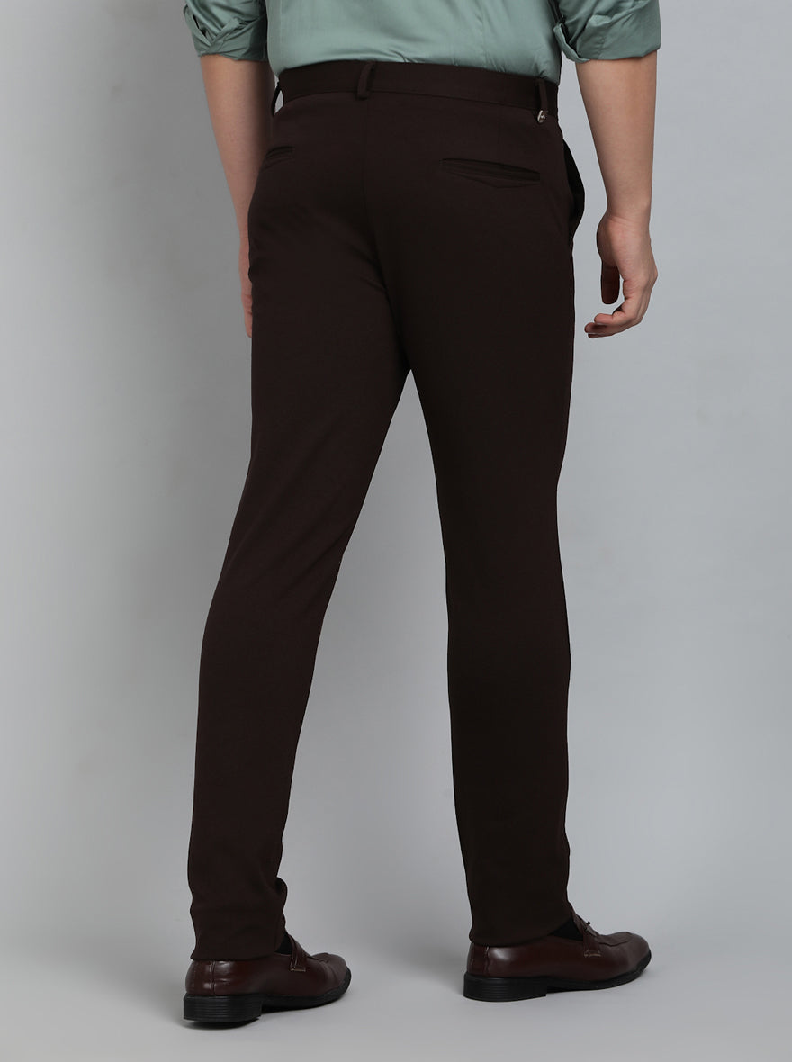 Coffee Brown Solid Slim Fit Club Wear Trouser | JB Studio