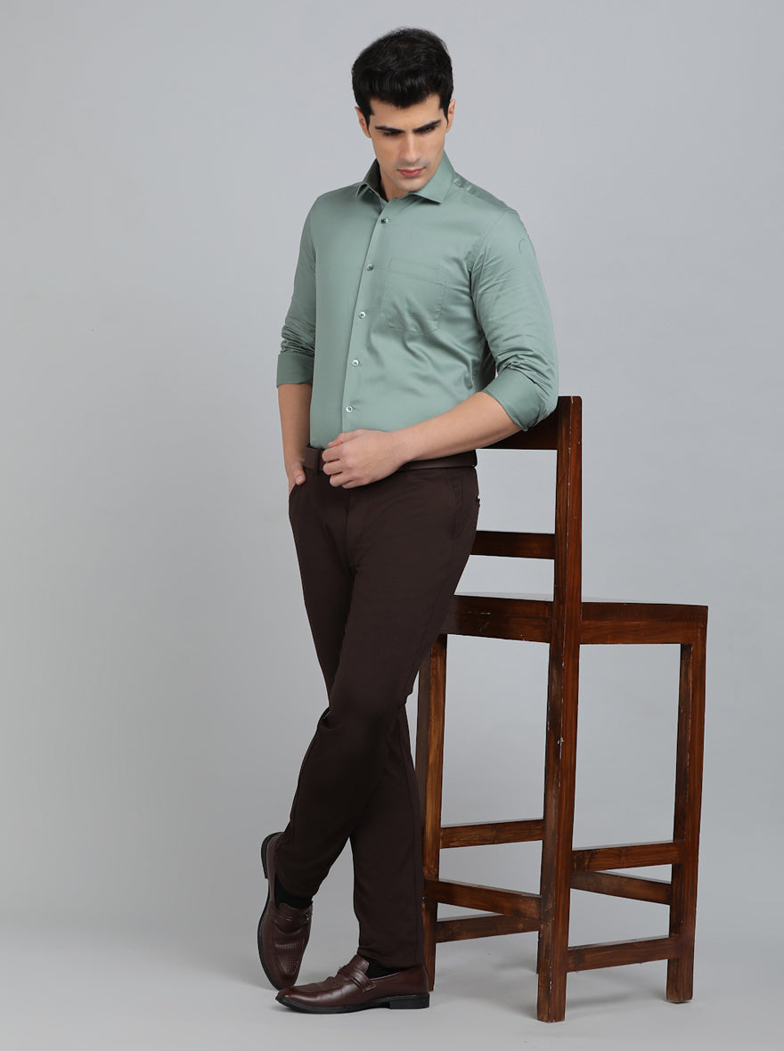 Coffee Brown Solid Slim Fit Club Wear Trouser | JB Studio