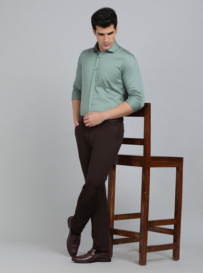Coffee Brown Solid Slim Fit Club Wear Trouser | JB Studio