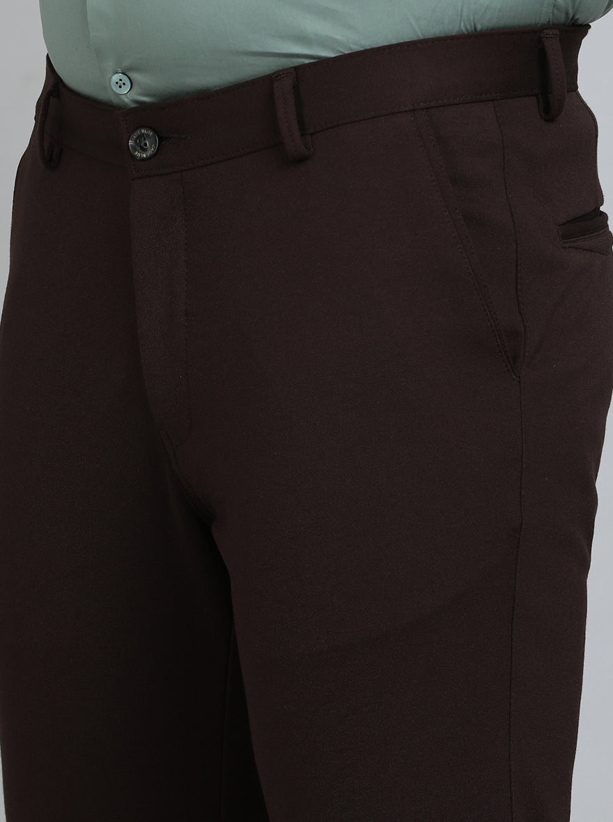 Coffee Brown Solid Slim Fit Club Wear Trouser | JB Studio