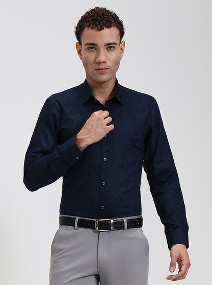 Blue Printed Slim Fit Party Wear Shirt | Wyre