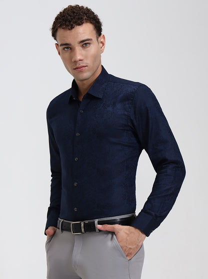 Blue Printed Slim Fit Party Wear Shirt | Wyre