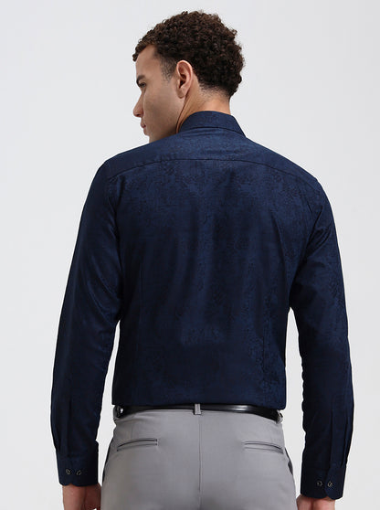 Blue Printed Slim Fit Party Wear Shirt | Wyre