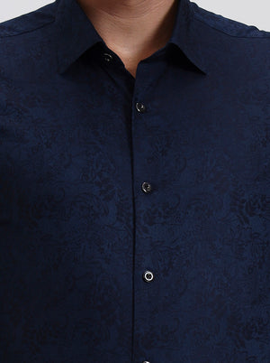 Blue Printed Slim Fit Party Wear Shirt | Wyre