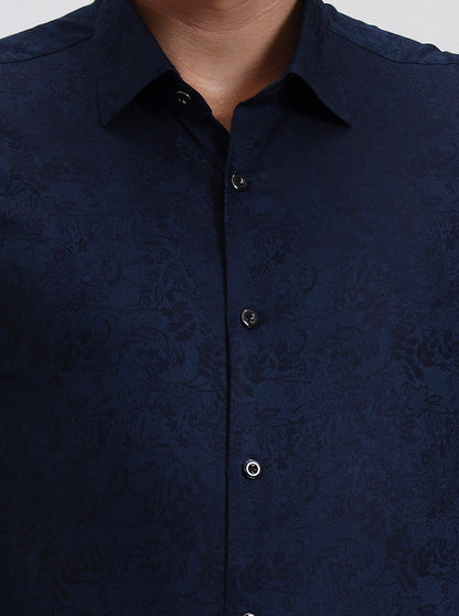 Blue Printed Slim Fit Party Wear Shirt | Wyre