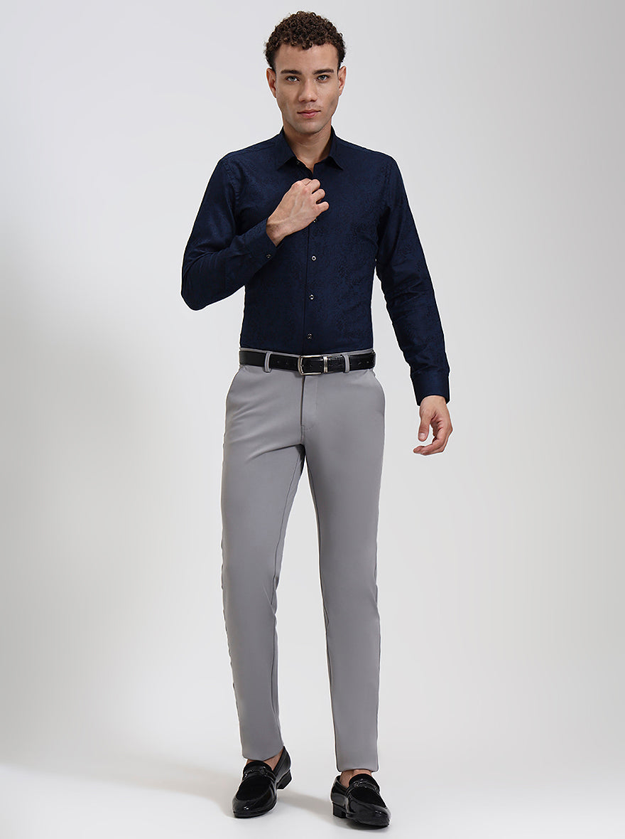 Blue Printed Slim Fit Party Wear Shirt | Wyre