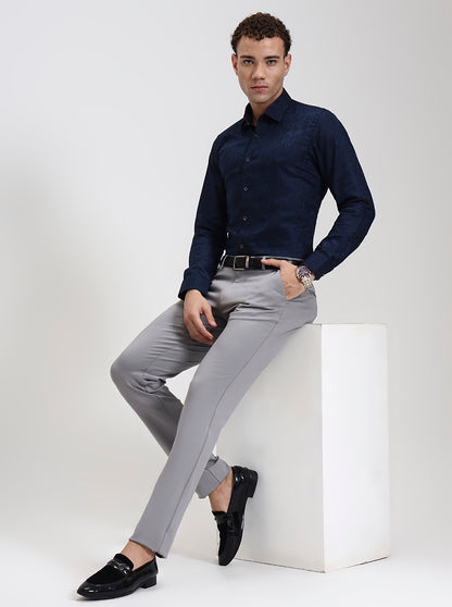 Blue Printed Slim Fit Party Wear Shirt | Wyre