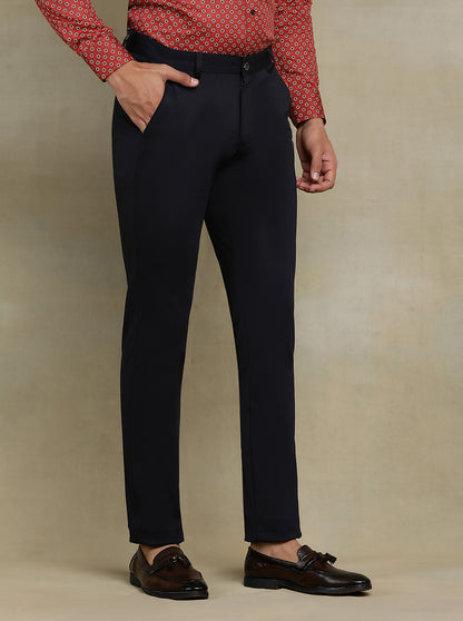 Navy Blue Solid Slim fit Club Wear Trouser | JB Studio