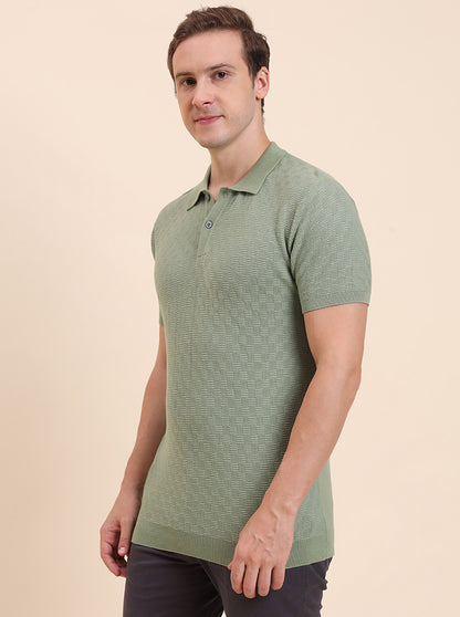 Light Green Printed Slim Fit Polo T-Shirt | JadeBlue