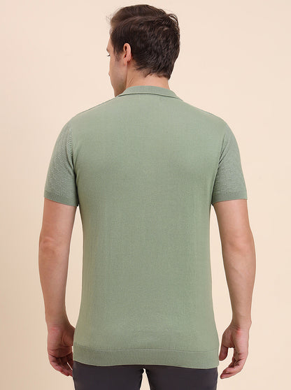 Light Green Printed Slim Fit Polo T-Shirt | JadeBlue