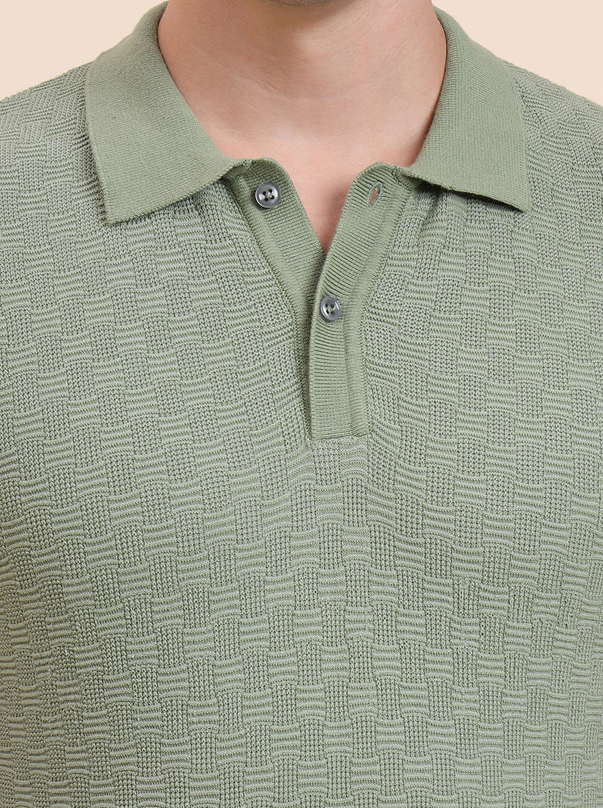 Light Green Printed Slim Fit Polo T-Shirt | JadeBlue