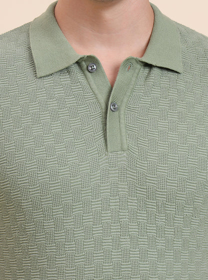 Light Green Printed Slim Fit Polo T-Shirt | JadeBlue