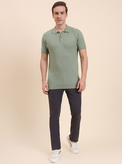 Light Green Printed Slim Fit Polo T-Shirt | JadeBlue
