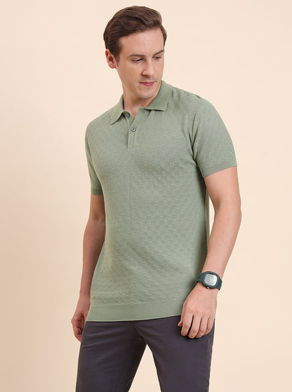 Light Green Printed Slim Fit Polo T-Shirt | JadeBlue