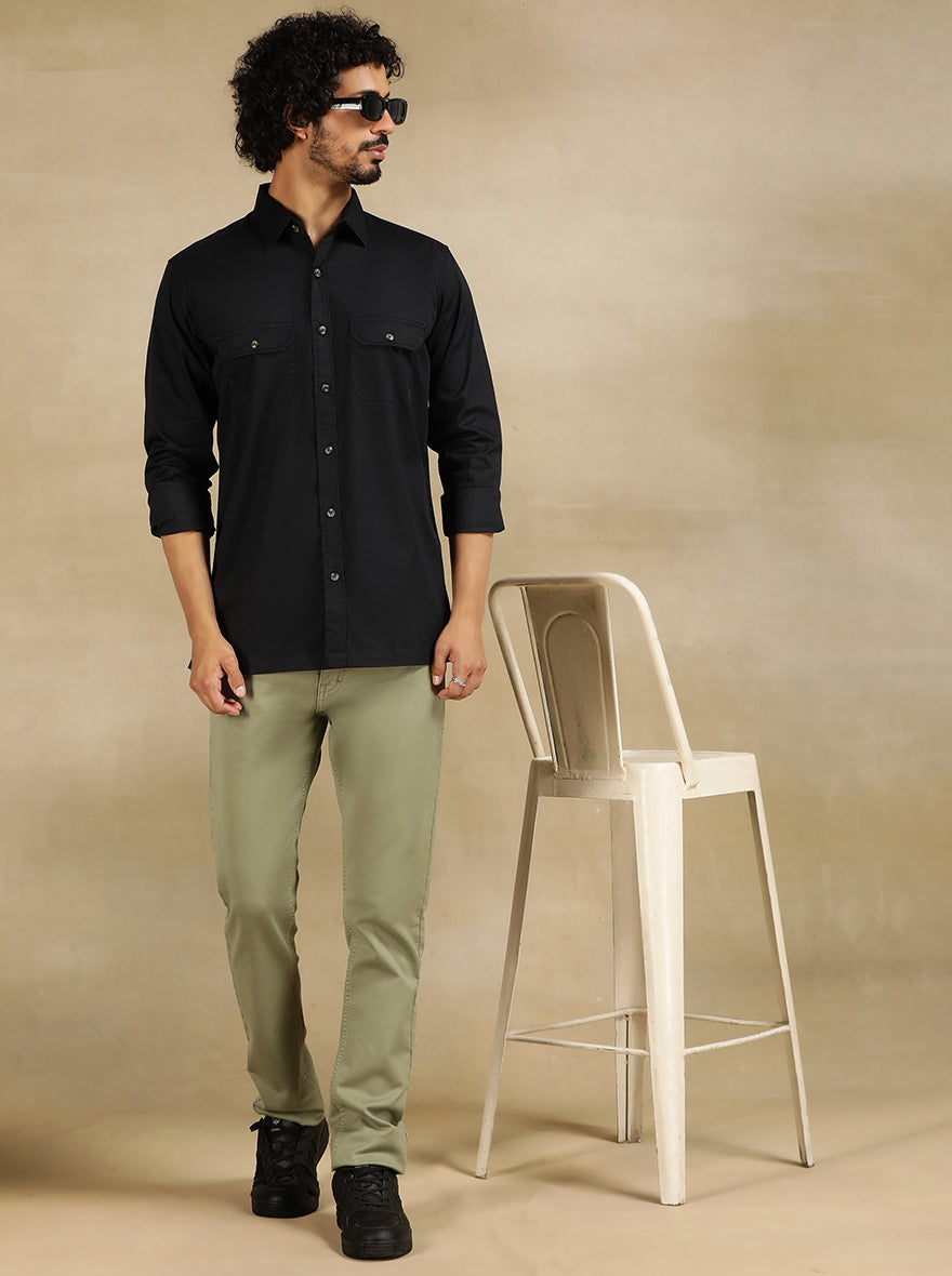 Navy Blue Solid Slim Fit Casual Shirt | JadeBlue