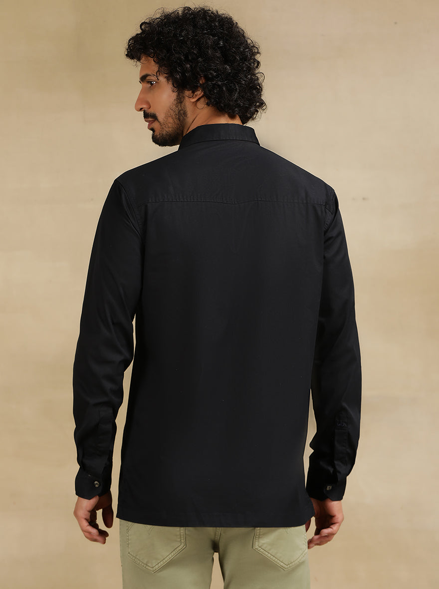 Navy Blue Solid Slim Fit Casual Shirt | JadeBlue